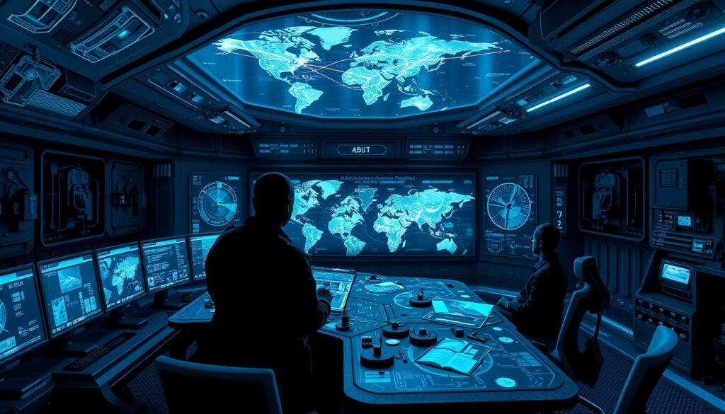 A technologically-advanced military command center, with holographic displays and sleek, futuristic interfaces. Shadowy figures pore over tactical maps, planning adaptive strategies to counter asymmetric threats. The room is bathed in a cool, blue-tinted light, creating an atmosphere of precision and innovation. Intricate mechanisms and cutting-edge hardware line the walls, hinting at the cutting-edge capabilities powering this adaptive warfare command. The overall scene conveys a sense of agility, resilience, and the ability to outmaneuver larger, more conventional forces. A technologically-advanced military command center, with holographic displays and sleek, futuristic interfaces. Shadowy figures pore over tactical maps, planning adaptive strategies to counter asymmetric threats. The room is bathed in a cool, blue-tinted light, creating an atmosphere of precision and innovation. Intricate mechanisms and cutting-edge hardware line the walls, hinting at the cutting-edge capabilities powering this adaptive warfare command. The overall scene conveys a sense of agility, resilience, and the ability to outmaneuver larger, more conventional forces.