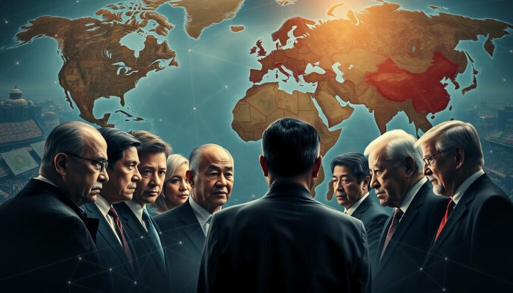 A vast global landscape, with interconnected spheres of influence and power dynamics. In the foreground, a stylized representation of diverse world leaders, their gazes locked in a tense yet measured exchange. The middle ground features a lattice of invisible threads, symbolizing the intricate web of international treaties, organizations, and alliances that shape the new world order. The background is a tapestry of varied regional cultures and geopolitical markers, hinting at the multifaceted nature of modern global governance. Dramatic cinematic lighting casts dramatic shadows, evoking a sense of gravitas and the weight of global decision-making. The overall composition conveys a sense of both collaboration and competition, reflecting the complexities explored in the "Regional Perspectives on Global Governance" section. A vast global landscape, with interconnected spheres of influence and power dynamics. In the foreground, a stylized representation of diverse world leaders, their gazes locked in a tense yet measured exchange. The middle ground features a lattice of invisible threads, symbolizing the intricate web of international treaties, organizations, and alliances that shape the new world order. The background is a tapestry of varied regional cultures and geopolitical markers, hinting at the multifaceted nature of modern global governance. Dramatic cinematic lighting casts dramatic shadows, evoking a sense of gravitas and the weight of global decision-making. The overall composition conveys a sense of both collaboration and competition, reflecting the complexities explored in the "Regional Perspectives on Global Governance" section.