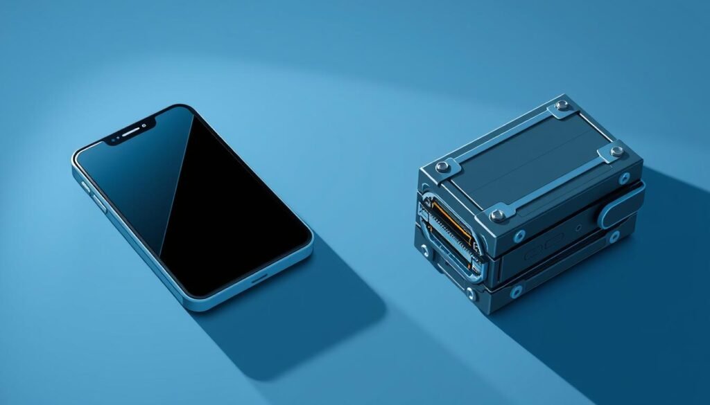 A high-contrast, wide-angle illustration showcasing two distinct crypto wallets - a hot wallet and a cold wallet. The hot wallet, depicted as a sleek, modern smartphone, represents digital storage connected to the internet. The cold wallet, a rugged hardware device, symbolizes offline, physical storage for enhanced security. Crisp, clean lines and a minimalist color scheme of blues, grays, and silvers convey the technical nature of cryptocurrency management. Subtle shadows and dramatic lighting emphasize the contrast between the two wallet types, highlighting their differences in accessibility and risk profile. An authoritative, technical tone sets the mood, guiding the viewer's understanding of this crucial cryptocurrency concept.